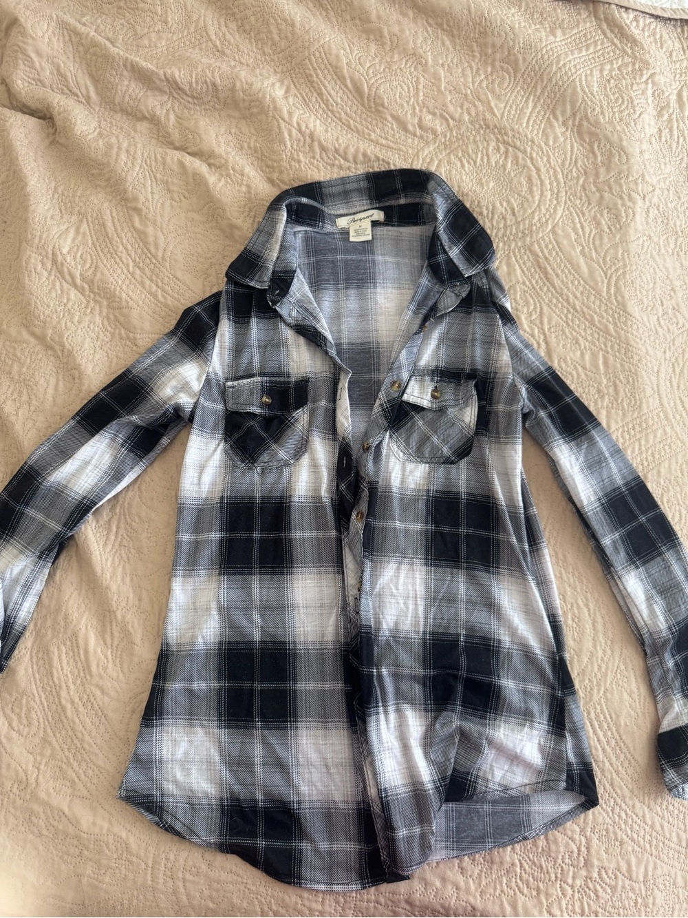 Long Sleeve Black & White Plaid Shirt